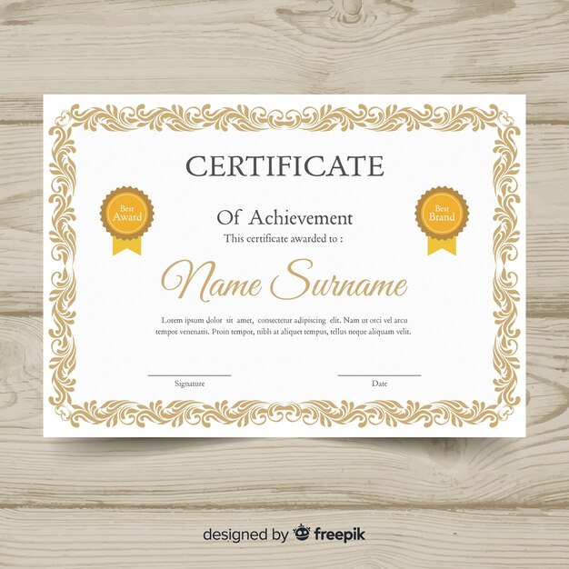 Plantilla elegante de certificado con marco decorativo