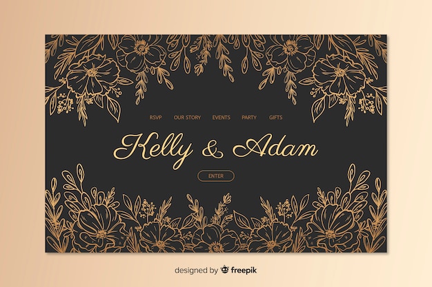 Plantilla elegante dibujada de landing page de boda
