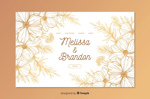 Plantilla elegante dibujada de landing page de boda