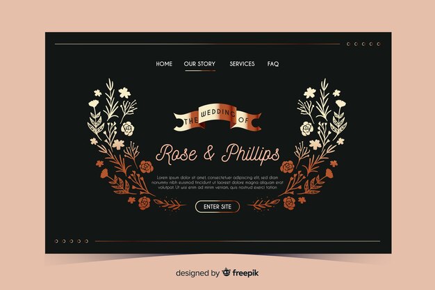 Plantilla elegante dibujada de landing page de boda