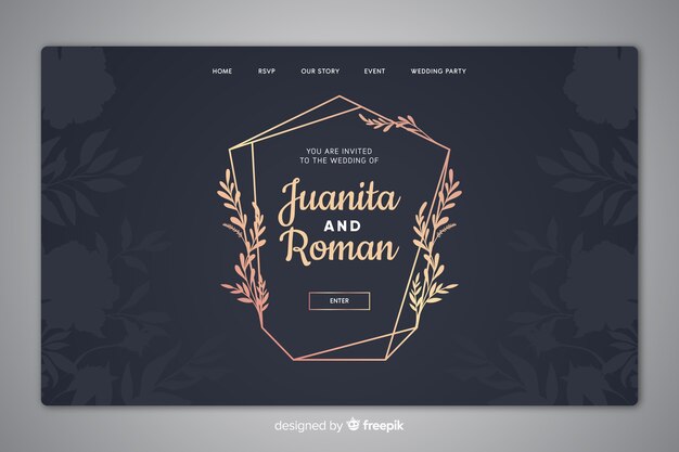 Plantilla elegante dibujada de landing page de boda
