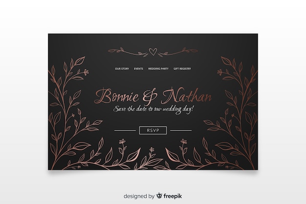 Plantilla elegante dibujada de landing page de boda