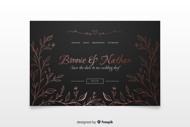 Plantilla elegante dibujada de landing page de boda