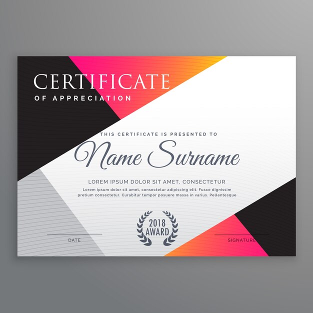 Plantilla elegante de diseño del certificado con formas mínimas poligonales