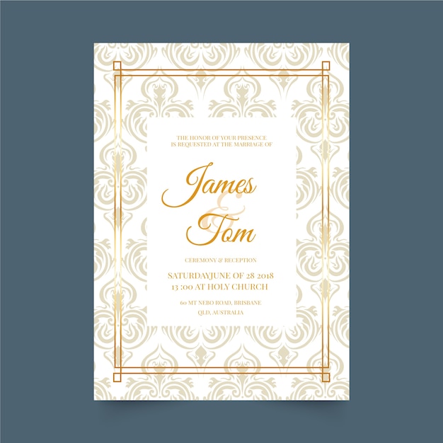 Plantilla elegante de la invitación de la boda del damasco