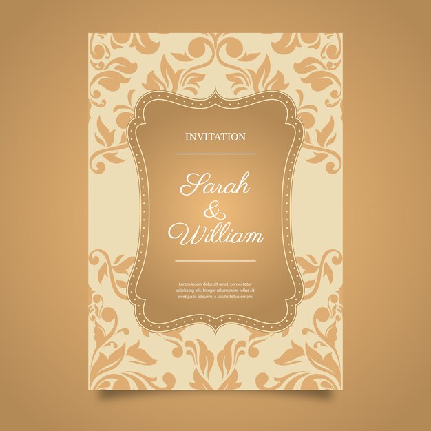 Plantilla elegante de la invitación de la boda del damasco