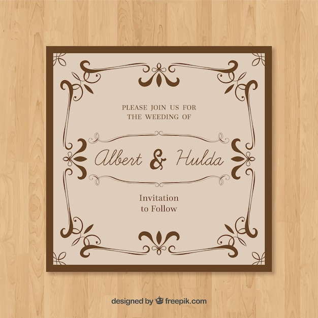 Vector gratuito plantilla elegante de invitación de boda con estilo vintage