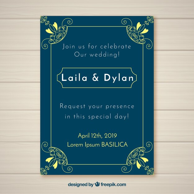 Plantilla elegante de invitación de boda con estilo vintage