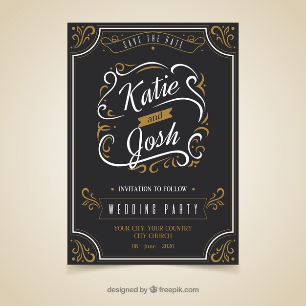 Plantilla elegante de invitación de boda con estilo vintage