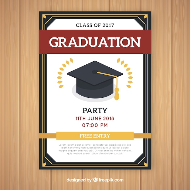 Plantilla elegante de invitación a fiesta de graduación con diseño plano