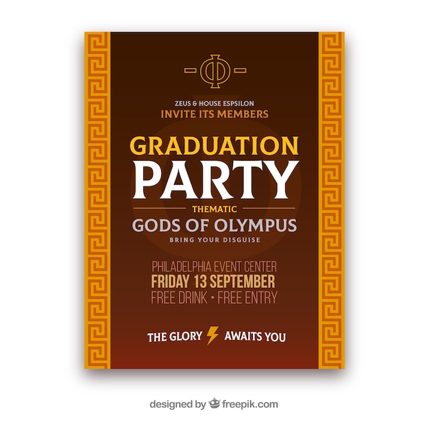 Plantilla elegante de invitación a fiesta de graduación con diseño plano