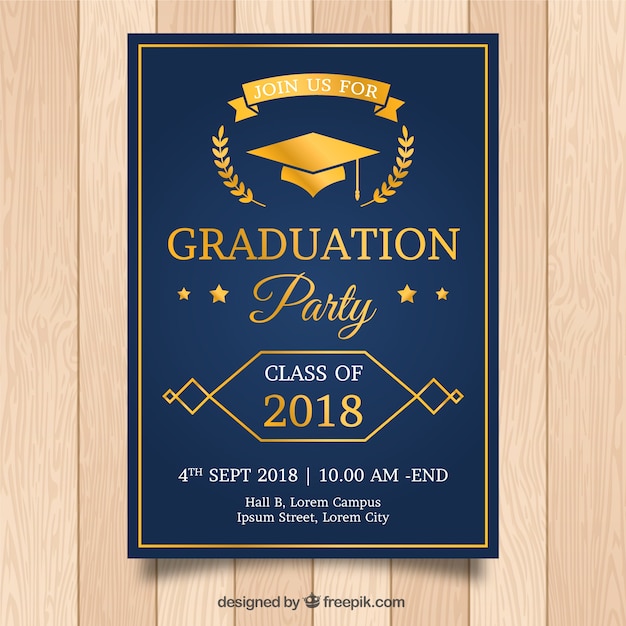 Plantilla elegante de invitación a graduación con estilo dorado