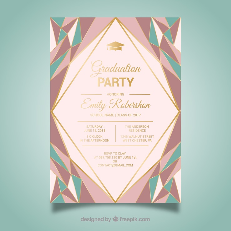 Vector gratuito plantilla elegante de invitación de graduación