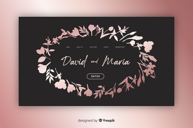 Plantilla elegante de landing page de boda