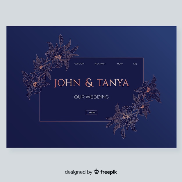 Plantilla elegante de landing page dorada de boda