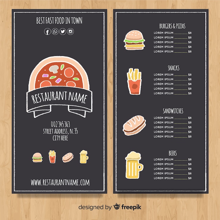 Vector gratuito plantilla elegante de menú dibujado a mano