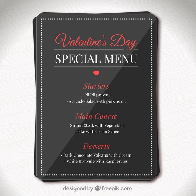 Plantilla elegante de menú especial del día de valentín 