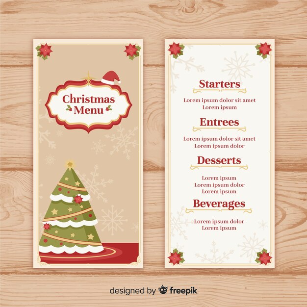 Plantilla elegante de menú de navidad con estilo vintage