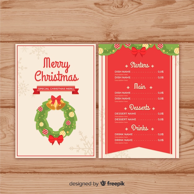 Plantilla elegante de menú de navidad con estilo vintage