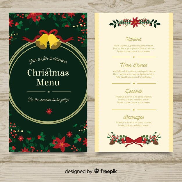 Plantilla elegante de menú de navidad con estilo vintage