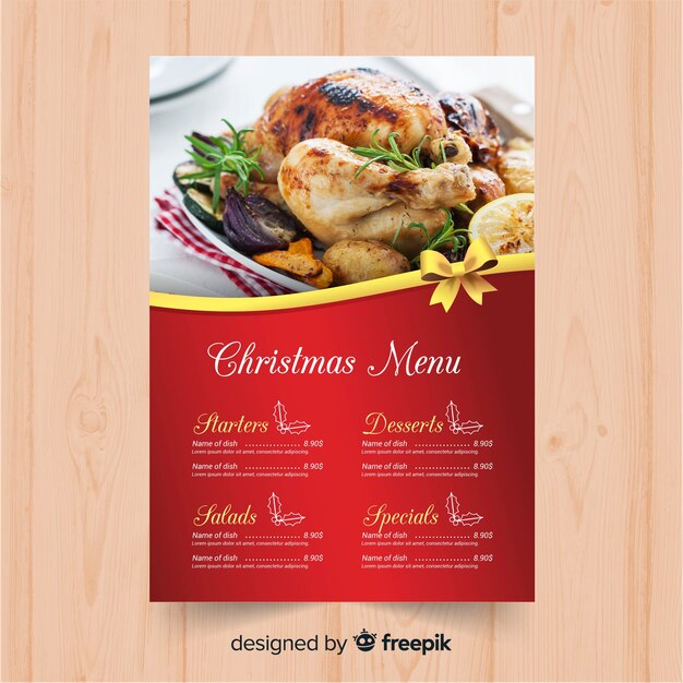 Plantilla elegante de menú de navidad con foto