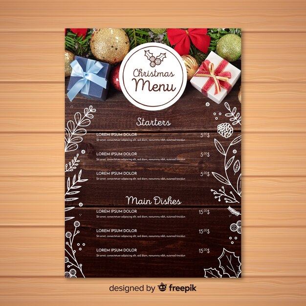 Plantilla elegante de menú de navidad con foto