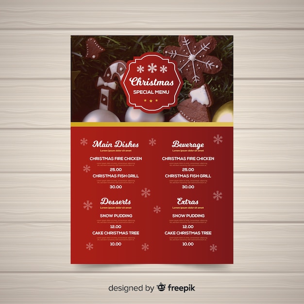 Plantilla elegante de menú de navidad con foto