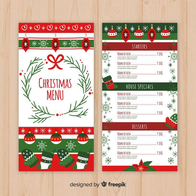 Plantilla elegante de menú de navidad