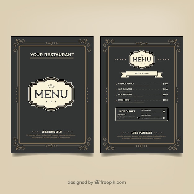 Vector gratuito plantilla elegante de menú de restaurante con adornos vintage