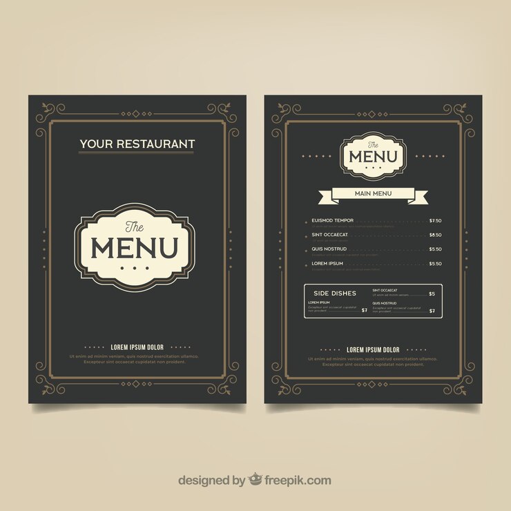 Vector gratuito plantilla elegante de menú de restaurante con adornos vintage