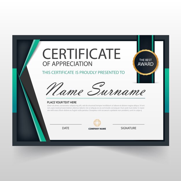 Plantilla elegante negra y verde horizontal de certificado