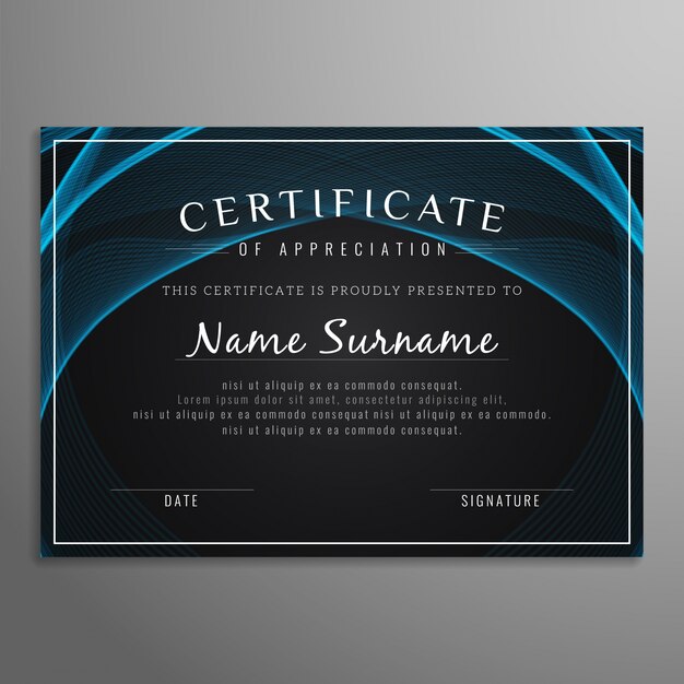 Plantilla elegante oscura de certificado ondulado