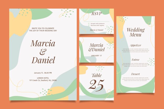 Plantilla elegante de papelería de boda