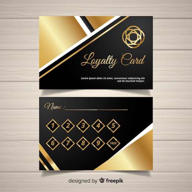 Vector gratuito plantilla elegante de tarjeta de cliente con estilo dorado