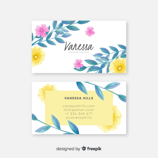 Plantilla elegante de la tarjeta de visita floral de la acuarela