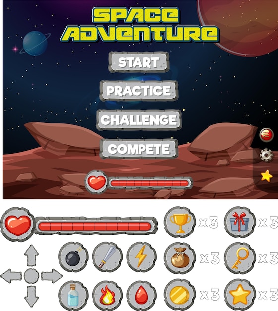 Plantilla y elementos de fondo del juego espacial