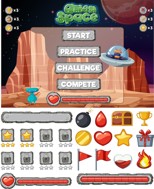 Plantilla y elementos de fondo del juego espacial