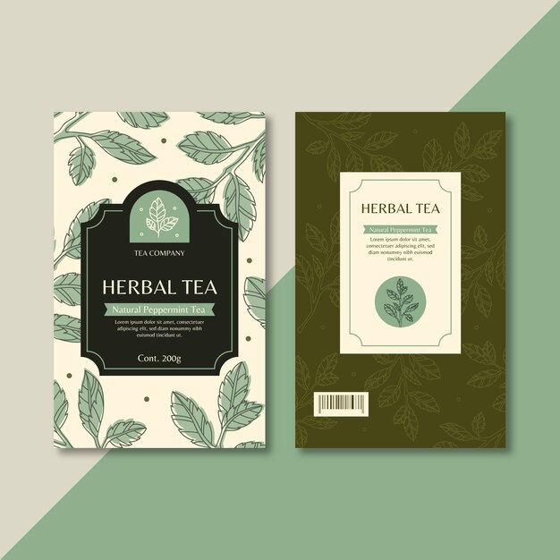 plantilla de embalaje de té dibujada a mano