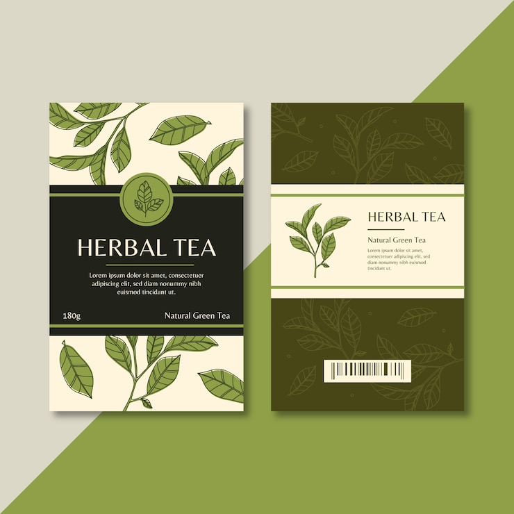 Vector gratuito plantilla de embalaje de té dibujada a mano