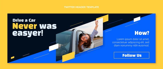 Plantilla de encabezado de twitter de autoescuela de diseño plano