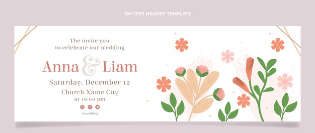 Plantilla de encabezado de twitter de boda floral dibujada a mano