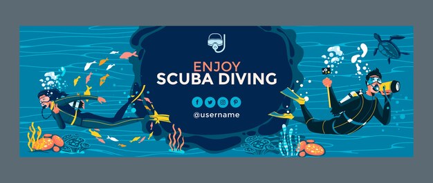 Plantilla de encabezado de twitter de buceo dibujado a mano