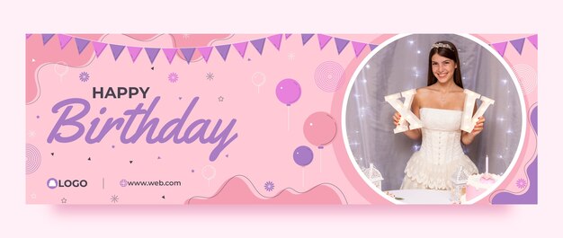 Plantilla de encabezado de twitter de celebración de fiesta de cumpleaños plana