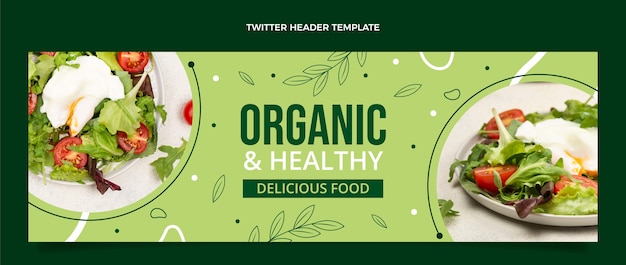 Plantilla de encabezado de twitter de comida saludable de diseño plano