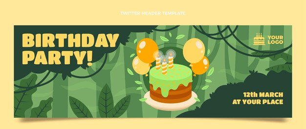 Plantilla de encabezado de twitter de cumpleaños de selva dibujada a mano