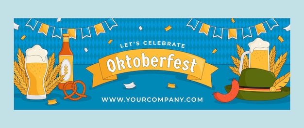Plantilla de encabezado de twitter dibujada a mano para la celebración del festival de la cerveza oktoberfest