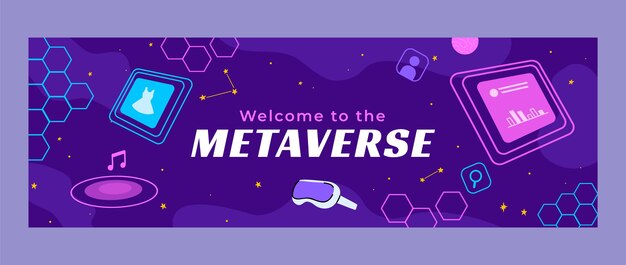 Plantilla de encabezado de twitter dinámico de metaverso dibujado a mano