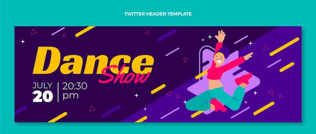 Plantilla de encabezado de twitter de espectáculo de baile de diseño plano