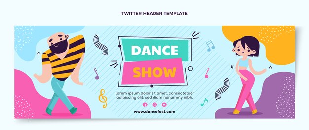 Plantilla de encabezado de twitter de espectáculo de baile de diseño plano