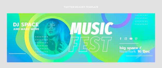 Plantilla de encabezado de twitter de festival de música degradado